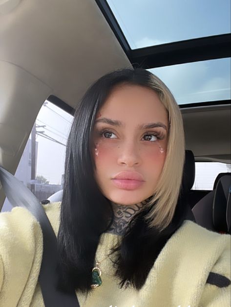 Kehlani Hairstyles, Taurus Baddie, Pink Skunk Stripe, Skunk Stripe Hair, Rnb Aesthetic, Genderfluid Fashion, Braids And Curls, Stripe Hair, Hairstyle Wigs