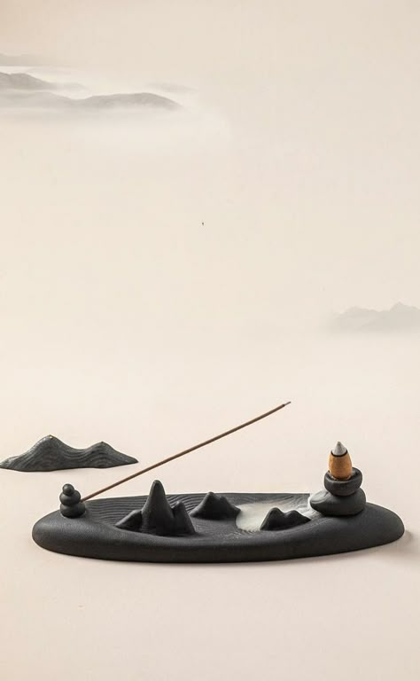 Yoga Mountain, Easy Clay Sculptures, Sculpture Art Clay, Ceramic Incense, Mountain Design, Japanese Zen, Pottery Handbuilding, Tanah Liat, Diy Ceramic