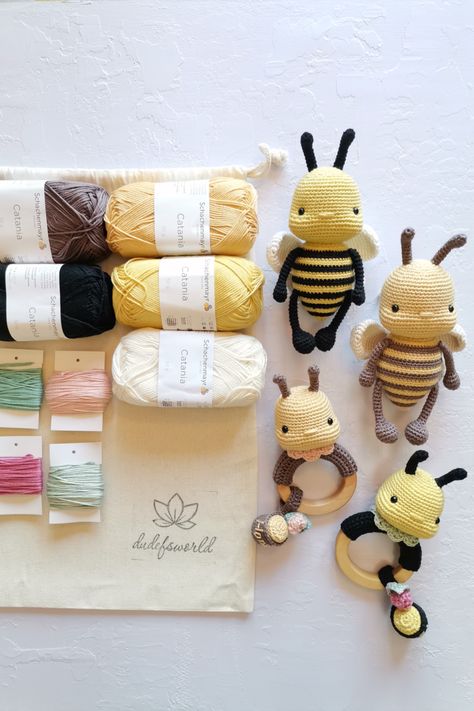 Sustainable Gift Wrap, Bee Toys, Bee Pattern, Crochet Set, Project Bag, Crochet Kit, Sustainable Gifts, Crochet Toy, The Bee