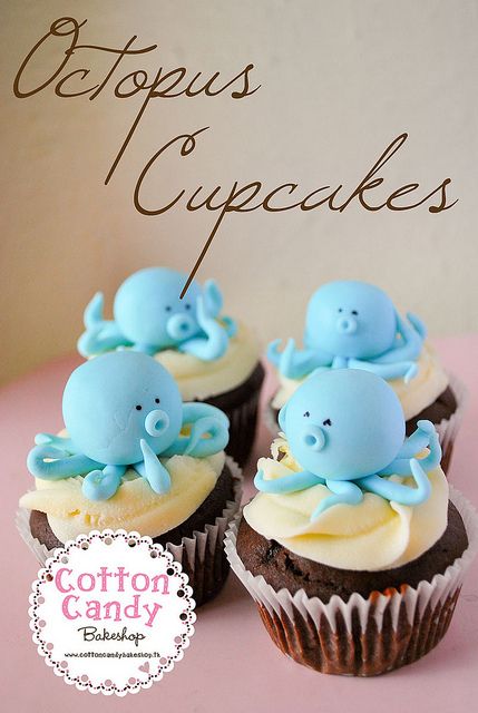 Octopus cupcakes..So cute & easy! Octopus Cupcakes, Prom Food, Octopus Birthday, Octonauts Party, Bakery Treats, Clay Arts, Delicious Cupcakes, Cupcake Wars, Torte Cupcake