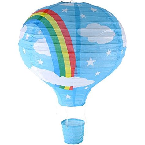 Kids Rainbow Bedroom, Balloon Lampshade, Rainbow Hot Air Balloon, Blue Hot Air Balloon, Hot Air Balloon Paper, Balloon Ceiling, Paper Lantern Lights, Blue Lamp Shade, Balloon Lights