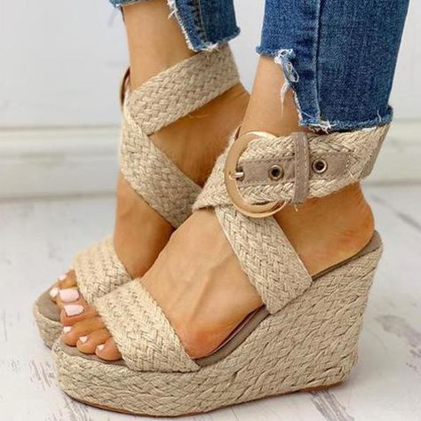 Es Shoes, High Heel Wedges, Espadrille Wedge, Braided Strap, Espadrille Sandals, Heels & Wedges, Platform Wedge Sandals, Trend Fashion, Ankle Strap Heels