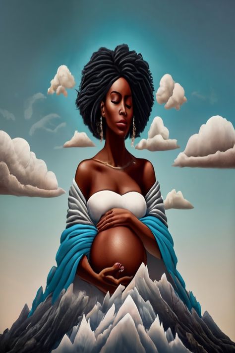 A pregnant African American woman stands tall, her silhouette a majestic mountain range, embodying resilience and the power of motherhood. 🏔️✨ Black Motherhood, American Woman, Woman Standing, African American Women, Mountain Range, Stand Tall, Kenya, African American, Black