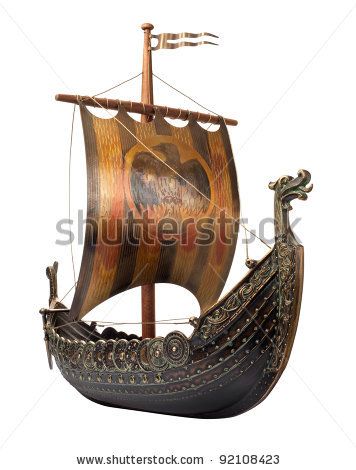 Antique Viking Ship Model isolated on white by Danny Smythe, via ShutterStock Barco Viking, Viking Longboat, Viking Ships, Viking Longship, Navi A Vela, Viking Life, Ship Paintings, Viking Ship, Ship Model