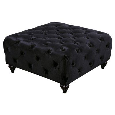 Meridian Furniture Inc Chesterfield Velvet Ottoman - 662BL-OTT Black Chesterfield Sofa, Padded Coffee Table, Chesterfield Living Room, Large Square Ottoman, Upholstered Coffee Tables, Upholstered Footstool, Black Velvet Fabric, Black Ottoman, Furniture Logo