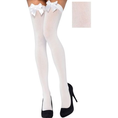 Adult White Thigh-High Stockings with Bows (145 MXN) ❤ liked on Polyvore featuring intimates, hosiery, tights, white pantyhose, white tights, thigh high tights, white hosiery and white stockings White Thigh Highs, Thigh High Tights, White Tights, White Stockings, Stockings Heels, Stockings Legs, Thigh High Socks, Thigh High Stockings, Fashion Tights