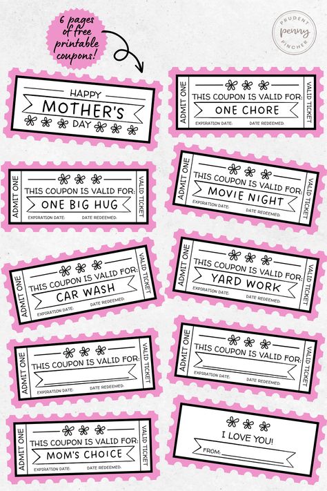 Free Printable Mother's Day Coupon Book Crafts For Dad, Mom Coupon Book, Coupon Book Diy, Paper Flower Ideas, Morhers Day, Journal Crafts, Mother's Day Coupons, Mothers Day Card Template, Flowers At Home