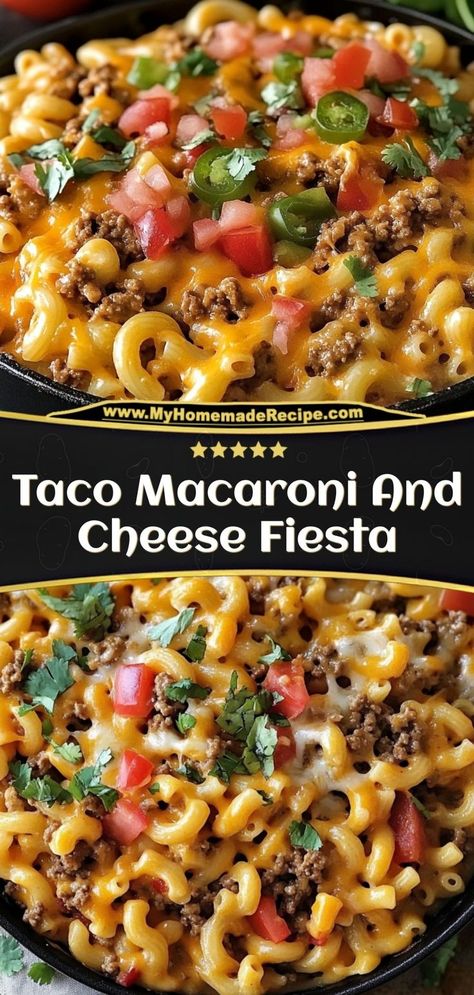 This taco macaroni and cheese is spicy, cheesy, and packed with taco flavors. Perfect for a fun, comforting dinner! Ingredients: 2 cups macaroni 1 lb ground beef 1 packet taco seasoning 1 cup shredded cheese Enjoy this taco macaroni and cheese for a deliciously fun meal Meat Macaroni Recipe, Hamburger Macaroni And Tomatoes, Hamburger Meat And Macaroni Recipes, Crockpot Hamburger Macaroni, Mac And Cheese With Ground Beef Recipes, Easy One Pot Hamburger Meals, Homemade Cheeseburger Mac, Mac And Hamburger Casserole, Crockpot Cheeseburger Pasta