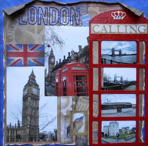 Layout: London Calling England Scrapbook, London Scrapbook, Scrapbooking Layouts Travel, Travel Scrapbook Pages, Travel Journal Scrapbook, Scrapbooking Journal, Travel Album, Vacation Scrapbook, London Calling