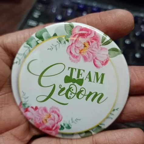 Customized wedding badges✨ What'sapp 9679727880 to place your orders! #wedding #weddingbadge #customizedbadge #badges #brooches Wedding Badges, Team Groom, Wedding Pins, Design Photo, Wedding Invitation Cards, Creative Crafts, Pin Badges, Custom Wedding, Invitation Cards