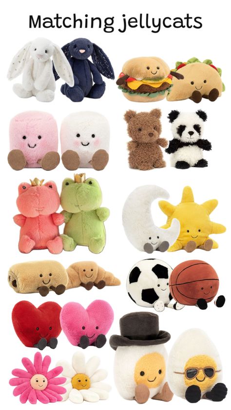 Save, comment or like if u enjoyed and want to match with someone u love! #love #jellycats #jellycat #bestie #bestfriend #friend #lovedone #matching #cute #fluffy #memories #gifts #birthdays Teen Christmas Wishlist, Palm Pals, Cat Plushies, Easy Birthday Gifts, Bestie Ideas, Cute Stuffies, Jellycat Toys, Jellycat Bunny, Jellycat Stuffed Animals