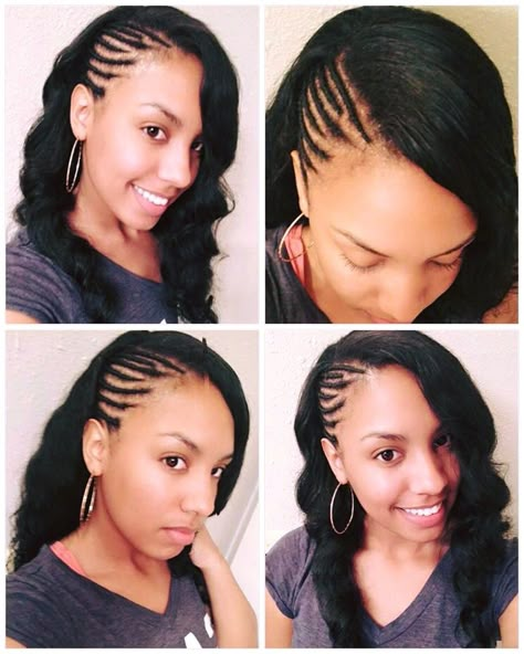 Side Braid Crochet Hairstyles, Side Braids With Crochet Hair, Sew In With Braids On The Side, Half Side Braided Hairstyles, Half Cornrows Half Crochet, Half Cornrows Half Weave, Half Braids Half Crochet, Straight Crochet Hairstyles, Half Braids Half Crochet Hairstyles