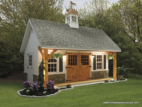 Big garden shed that channels the countryside - Decoist Timber Frame Porch, Shed Blueprints, Shed Windows, Shed With Porch, Backyard Storage Sheds, Modern Shed, Backyard Storage, House Shed, Storage Shed Plans