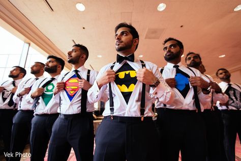 Groom Superhero Shirt, Groomsmen Superhero Shirts, Team Groom Ideas, Superhero Groomsmen, Batman Wedding Theme, Funny Groomsmen Photos, Marvel Wedding, Groom Squad, Batman Wedding