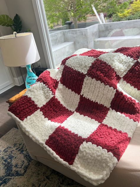 Hand Knit Chunky Blanket, Knit Chunky Blanket, Checkered Blanket, Blanket Wedding, Hand Knitted Throws, Blanket Couch, Yarn Blanket, Blanket Christmas Gift, Throw Blanket Pattern