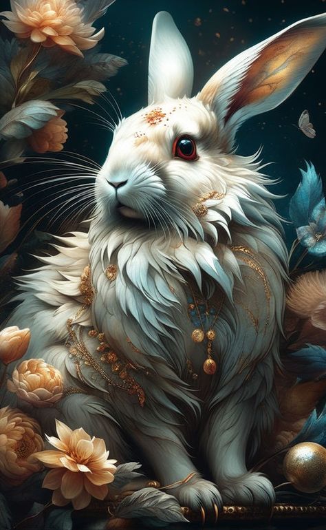 Rabbit Fantasy Art, Ryohei Hase, Holly Pictures, Astro Pop, Mtg Cards, Mystical Animals, Rabbit Illustration, Celtic Astrology, Gothic Fantasy Art