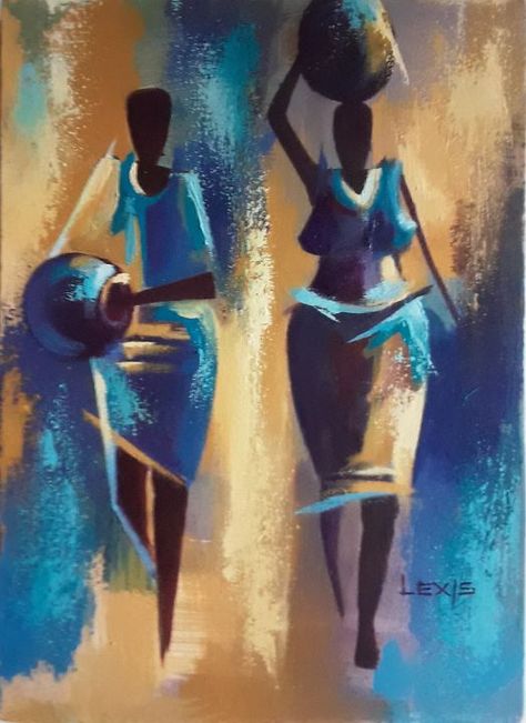 African Women Art Painting, Pots Painting, Violet Painting, Ghana Art, Painting Pots, African Women Painting, Africa Art Design, Crochet Hanging, African Women Art