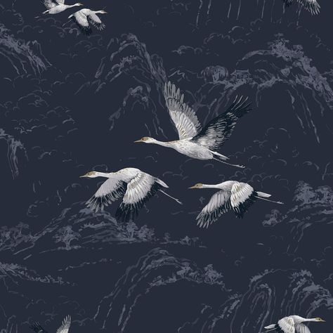 With a contemporary yet classic feel, Animalia is perfect for adding depth to your home décor. Grey and white cranes on a midnight blue background are graceful while mysterious. Shimmery accents on a smooth background enhance the overall feel of the room. Quick & easy 'Paste The Wall' application (you apply the pas White Crane, Dark Steel, Graham & Brown, Wallpaper Direct, Wallpaper Online, Blue Wallpaper, Wallpaper Wallpaper, Wall Covering, Wallpaper Samples