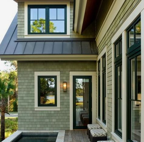 Olive Green Exterior House Colors, Sage Green House Exterior, Green Siding House, Modern Exterior House Colors, Green Vinyl Siding, Light Green House, Green Home Exterior, Modern Exterior House, Sage Green House