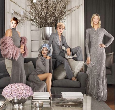 (L-R) Sissy Samantha, Ms. Margo, Sissy Leslie, Ms. Ellyn Valentina Zelyaeva, Grey Outfits, Anna Selezneva, Ralph Lauren Fashion, Ralph Lauren Fall, Ralph Lauren Style, Ralph Lauren Collection, Shades Of Gray, Ralph Lauren Home