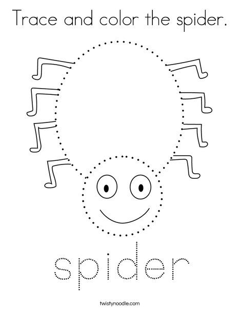 Trace and color the spider Coloring Page - Twisty Noodle Spider Worksheets Preschool, The Very Busy Spider Activities, Spider Activities For Preschool, Spider Theme Preschool, Spider Crafts Preschool, Spider Coloring Pages, Spiders Preschool, Nursery Rhymes Preschool Crafts, Spider Printable