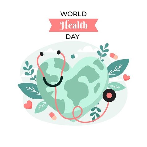 Happy World Health Day, World Heart Day, Flat World, World Health Day, Global Health, World Days, Conceptual Illustration, Heart Day, World Health Organization