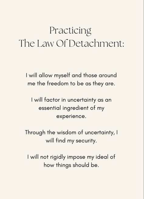 Law Of Detachment Affirmations, Practicing Detachment, Laws Of Detachment, Detachment Affirmations, Law Of Detachment, Healing Affirmations, Energy Healing Spirituality, Writing Therapy, Self Healing Quotes