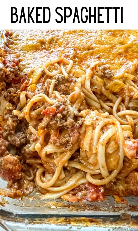 Cheesy Spaghetti Casserole, Baked Spaghetti Dairy Free, Spagetti Recipe Easy, Dinner Recipes With Ground Beef Italian, Different Spaghetti Ideas, Loaded Spaghetti Recipes, Hamburger Spaghetti Recipes, Creamy Spaghetti Casserole, Upside Down Spaghetti