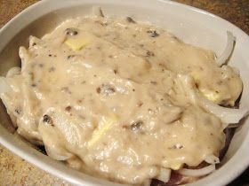 Baked Cream Of Mushroom Chicken, Chicken Cream Of Mushroom, Cream Of Mushroom Chicken, Mushroom Soup Recipes, Cream Of Mushroom Soup, Chicken Bake, Onion Chicken, Cream Of Mushroom, Mushroom Gravy