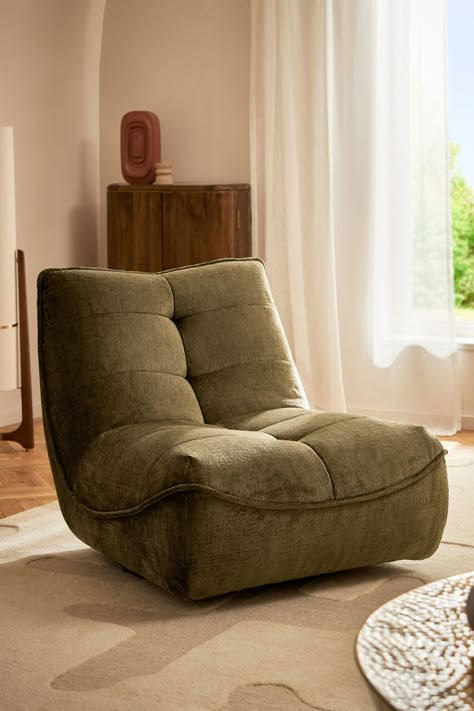 Buy Plush Chenille Moss Green Lucca Swivel Pillow Accent Chair from the Next UK online shop Armchair For Bedroom, Green Living Room, Comfy Accent Chairs, Snuggle Chairs, Green Armchair, Lounge Ideas, Bedrooms Decor, Cozy Chair, Swivel Chairs