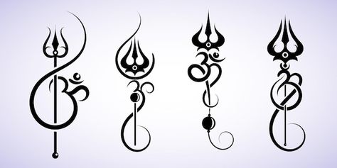 Trishul and om calligraphy dual symbol t... | Premium Vector #Freepik #vector #design #art #tattoo #happy Om Calligraphy, Om Trishul Tattoo, Ohm Tattoo, Hindu Tattoos, Trishul Tattoo Designs, Mahadev Tattoo, Om Tattoo Design, See Tattoo, Sanskrit Tattoo