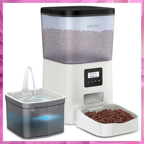 Asapet 4L Automatic Cat Feeders and 2L Cat Water Fountain, Automatic Pet Feeder Automatic Dog Feeder Dog Water Dispenser Prog Automatic Dog Feeder, Dog Water Dispenser, Automatic Cat Feeder, Automatic Feeder, Cat Water Fountain, Cat Feeder, Dog Rooms, Dog Feeder, Pet Feeder