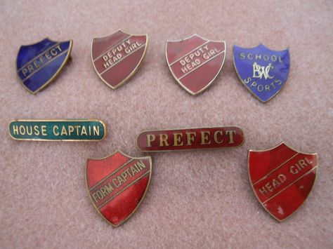 Vintage School Badges.  We still make them in the same shapes and colours.  Traditional style will always remain I think. Prefect Badge, School Blazer, Romanticising School, High Achiever, Vintage Badges, School Awards, School Goals, School Badges, Medical School Inspiration