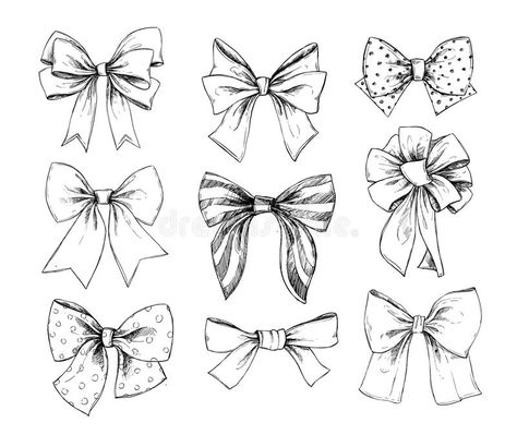 Hand drawn vector illustrations. Different types of bows. Perfect for invitations, greeting cards, posters, prints. Illustration vector illustration Different Types Of Bows, Accessories Design Sketch, Bow Drawing, Rose Drawing Tattoo, Types Of Bows, Bow Fashion, Bow Tattoo, 강아지 그림, Tattoo Portfolio