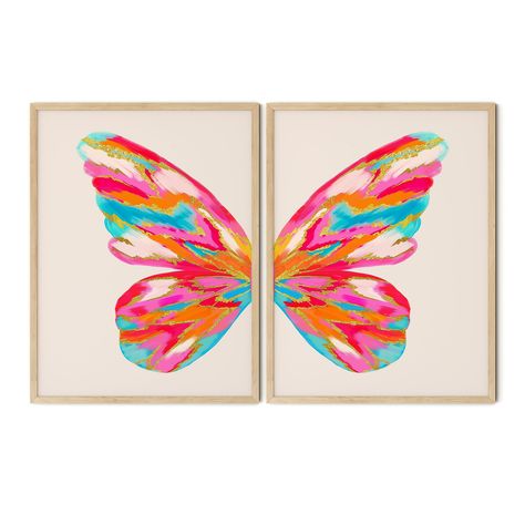 Pink And Orange Dorm, Preppy Apartment Decor, Orange Room Decor, Preppy Dorm Room Decor, Apartment Girly, Prints For Bedroom, Bright Colors Art, Aesthetic Butterfly, Orange Rooms