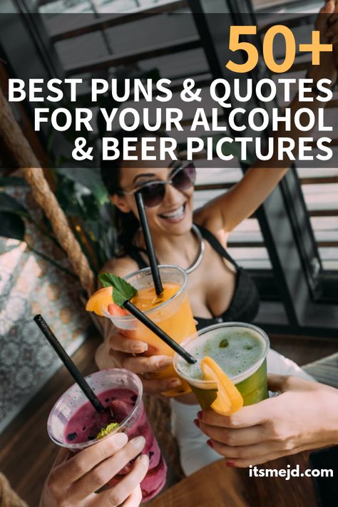 Best Beer And Alcohol Quotes For The Perfect Instagram Caption #beerquotes #beerpuns #winequotes #winepuns #alcoholquotes Friends And Alcohol Quotes, Soju Captions Instagram, Shots Captions Instagram, Beer Puns Funny, Tequila Instagram Captions, Happy Hour Captions Instagram, Drinking Sayings Funny, Beer Captions Instagram, Bar Captions For Instagram