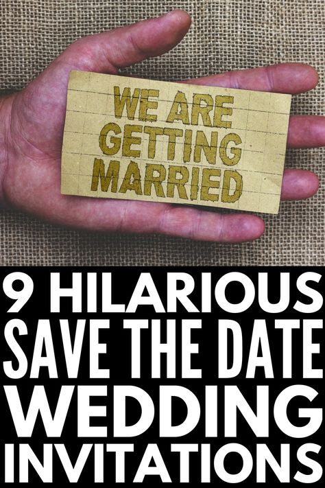 9 Funny Save the Date Wedding Invitation Ideas | These unique and creative wedding invitations are an awesome way to mark the date with your guests. Some are fun while others are downright hilarious, and while they aren’t for everyone, I think they’re a great way to announce to the world that you’re about to tie the knot! From postcards, to photo booths, to movie posters, these are a great way to mark your engagement! #savethedateideas #savethedateinvitations #weddinginvitations Unique Save The Dates Funny, Unusual Save The Date Ideas, Wedding Invitation Alternatives, Original Save The Date Ideas, Ideas For Save The Date, Truly Engaging Invitations, Creative Wedding Save The Date, Funny Save The Date Ideas For Weddings, Witty Wedding Invitations