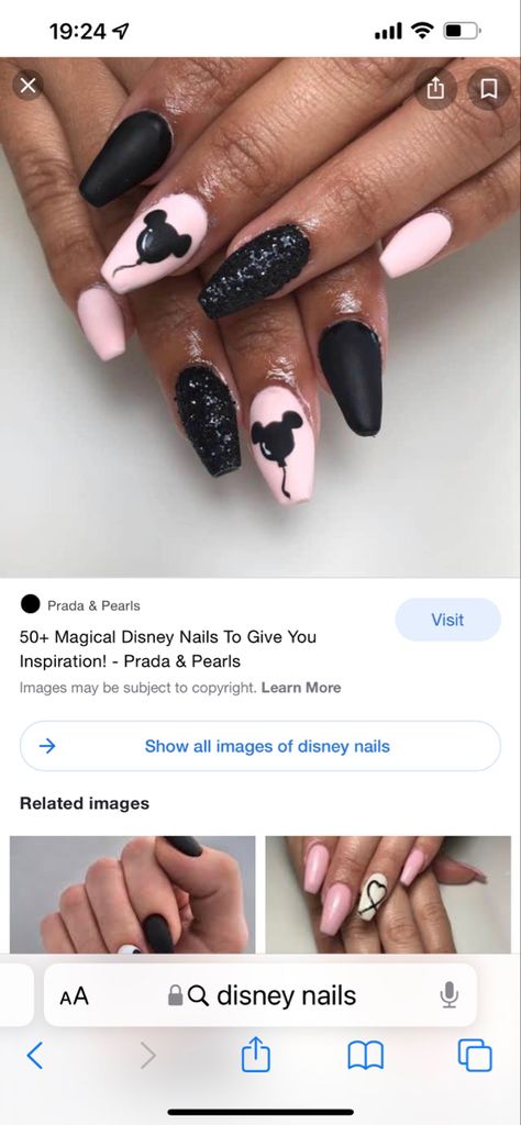 Mary Poppins Nails, Disney Balloon Nails, Black Disney Nails, Disney Almond Nails, Pink And Black Balloons, Disney Gel Nails, Disney Balloons, Nail Art Disney, Black Nail Designs