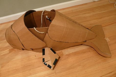 Cardboard Whale Costume Cardboard Fish Costume, Whale Costume Diy, Cardboard Whale, Fish Costume Kids, Rainbow Fish Costume, Cardboard Fish, Whale Costume, Dolphin Costume, Sea Costume