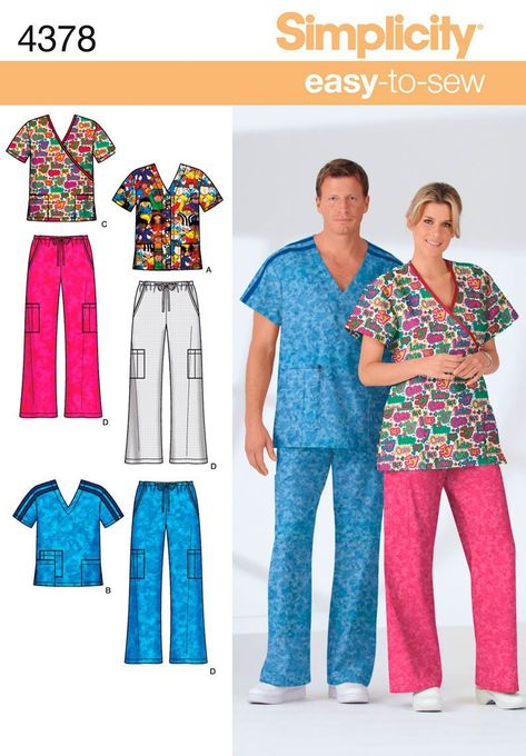 Amazon.com: Simplicity Easy-to-Sew Pattern 4378 Misses, Men's and Teens Scrub Tops and Pants Chest 30-40 inches XS-S-M: Arts, Crafts & Sewing Scrub Tops Pattern, Scrubs Uniform Pattern, Scrubs Pattern, Professional Uniforms, Tops Pattern, Mens Scrubs, Pants Sewing Pattern, Easy To Sew, Simplicity Sewing