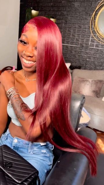 Red Wigs On Dark Skin, Red Wig On Brown Skin, Deep Side Part Burgundy Wig, 99j Side Part Wig, Red Wig On Dark Skin Women, Red Wig Dark Skin, Side Part Red Wig, Side Part Burgundy Wig, Side Part Buss Down