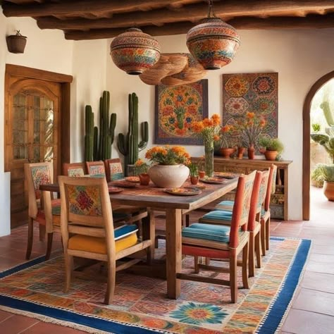 Spanish Style Dining Room Decor, Talavera Home Decor, Mexican Style Interior Design, Mexican Dining Room Decor, Cozy Dining Table, Dining Table Art, Mexican Dining Room, Mexico Interior Design, Mexican Farmhouse Decor