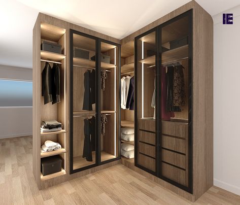 Glass Wardrobe Design, Corner Wardrobe Closet, Wardrobe Shelving, Glass Wardrobe, Bedroom Decorating Tips, Corner Wardrobe, Dream Closet Design, Closet Design Layout, Wardrobe Door Designs