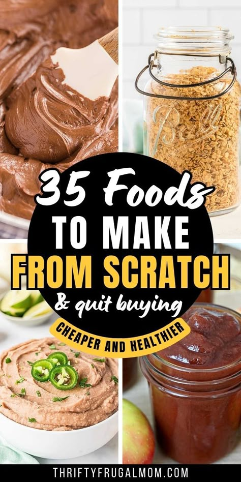 Save money and eat healthier by making these foods from scratch! This list of recipes are all easy to make and includes lots of pantry staples, homemade dry mixes, recipe basics and more. Homemade Mixes Recipes, Foods To Make From Scratch, Homemaker Recipes, Bulk Recipes, Dry Mixes, Diy Dry Mixes, Make From Scratch, Cooking From Scratch Frugal, Homemade Pantry Dry Mixes