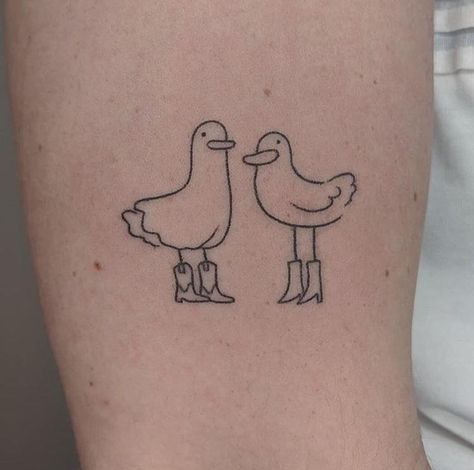 Boots Tattoo, Goose Tattoo, Duck Tattoos, Cute Matching Tattoos, Bestie Tattoo, Blue Rose Tattoos, Laser Removal, Tattoos With Kids Names, Handpoke Tattoo