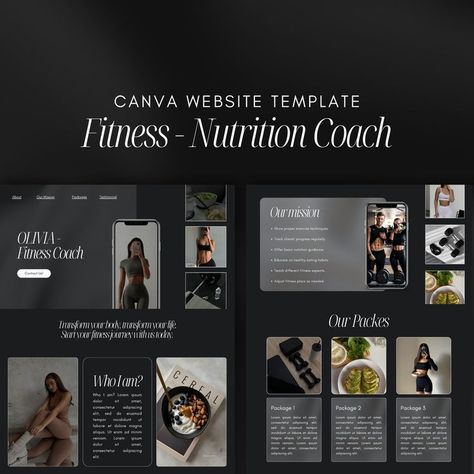 Hi! We have for your one Fitness Coach Canva Website Template to Showcase Your Product and Engage with Your Audience Sleek, Luxury template that will help make your brand more concise and recognizable. This set is ideal for Fitness Coach, Personal Trainer, Nutrition Coach and any product related business. Edit with ease using these templates! 🌟 DEMO WEBSITE https://luxevolution.my.canva.site/fitness-website-templates 🌟 WHAT’S INSIDE? ⋆ 8 pages Canva website template (You'll get a PDF file with Personal Trainer Templates, Online Nutrition Coaching, Fitness Website Design Personal Trainer, Online Fitness Coach, Fitness Social Media Design, Aesthetic Fitness Instagram Feed, Online Coaching Fitness, Personal Trainer Humor, Fitness Website Design