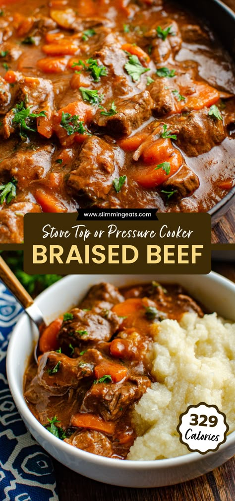 Braised Beef epitomizes comfort food - Tender, succulent melt in your mouth beef immersed in a rich, flavourful gravy. Instapot Braised Beef, Stewing Beef Recipes Instant Pot, Braised Beef Instant Pot, Beef Pressure Cooker Recipes, Stew Meat Recipes Stove Top, Instant Pot Braised Beef, Beef Bolognese Recipe, Diced Beef Recipes, Stew Recipes Stove Top