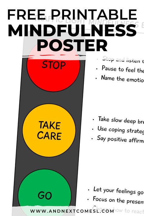 Learn the traffic light mindfulness technique with this free printable mindfulness poster Mindfulness Poster, Mindfulness Activities For Kids, Teaching Mindfulness, Free Poster Printables, Zones Of Regulation, Elementary School Counseling, Teaching Techniques, School Social Work, Printables Free Kids