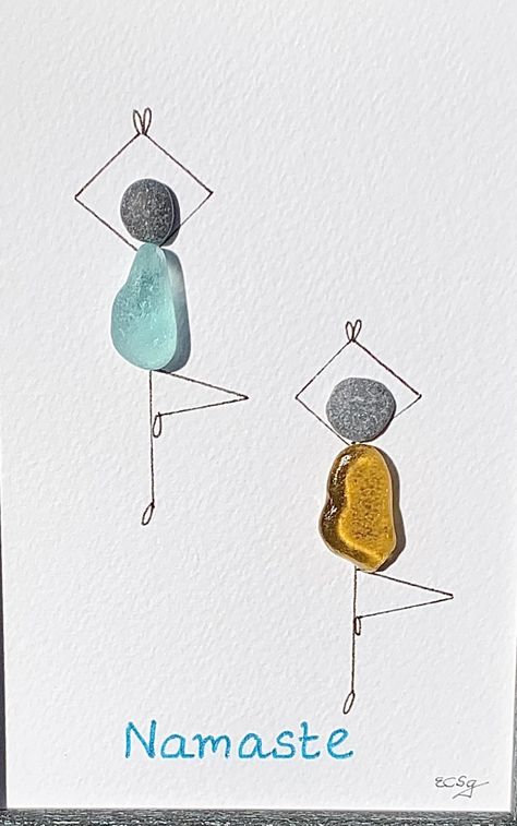 Simple Beach Glass Art, Sea Glass Cards, Seaglass Cards, Seaglass Art Ideas, Sea Glass & Pebble Art, Friends Seaglass Art, Sea Glass Card, Mermaid Beach Glass Art, Shell Artwork