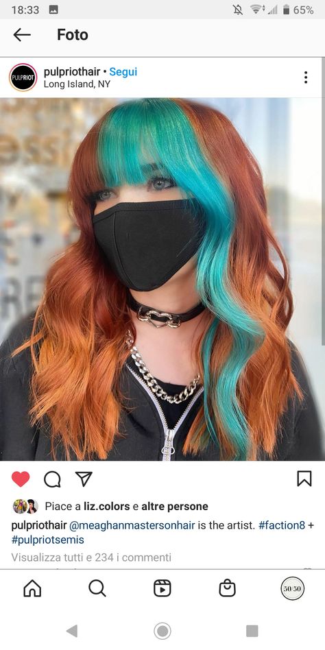 Color Block Hair, Pulp Riot Hair Color, Split Dyed Hair, Colored Hair Tips, Vivid Hair Color, Pulp Riot Hair, Cute Hair Colors, Creative Hair Color, Teal Hair